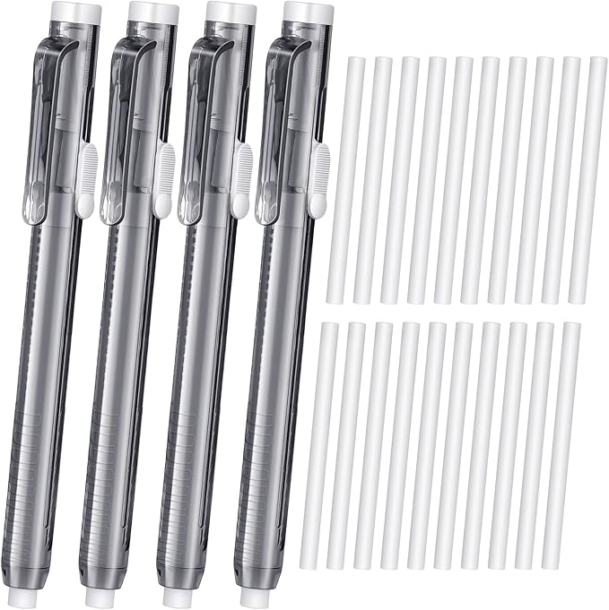 24 Pieces Retractable Mechanical Eraser Pen Bulks Retractable Mechanical Stick Eraser Refill for Teacher Gifts Painting Writing Office Daily Study (Clear Black)