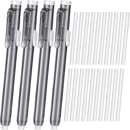 24 Pieces Retractable Mechanical Eraser Pen Bulks Retractable Mechanical Stick Eraser Refill for Teacher Gifts Painting Writing Office Daily Study (Clear Black)