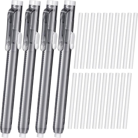 24 Pieces Retractable Mechanical Eraser Pen Bulks Retractable Mechanical Stick Eraser Refill for Teacher Gifts Painting Writing Office Daily Study (Clear Black)