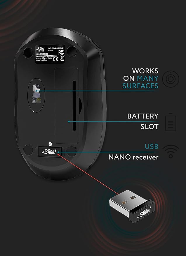 – Wireless Silent Optical Mouse with USB Receiver and Batteries – Cordless, Portable, Quiet Click Mouse for PC, Laptop, Chromebook, Computer
