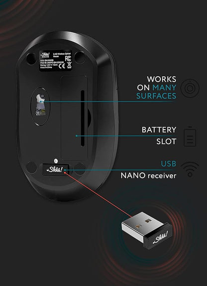 – Wireless Silent Optical Mouse with USB Receiver and Batteries – Cordless, Portable, Quiet Click Mouse for PC, Laptop, Chromebook, Computer