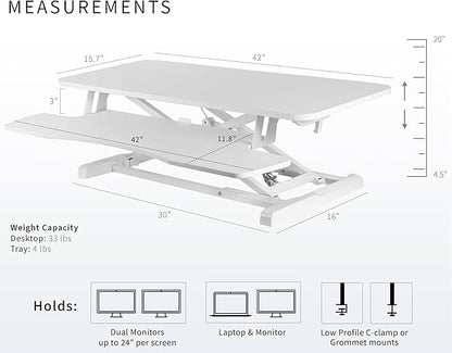 VIVO 42 inch Desk Converter, K Series, Height Adjustable Sit to Stand Riser, Dual Monitor and Laptop Workstation with Wide Keyboard Tray, White, DESK-V042KW