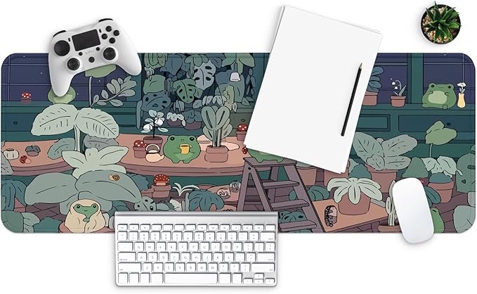 MAY FLOWER Large Gaming Mouse Pad, Full Keyboard Mat, Long Laptop Mousepad, Computer Mouse Mat for Home and Office, Anti-Slip Rubber Base, 31.5 x 11.8 Inches (Green Frog)