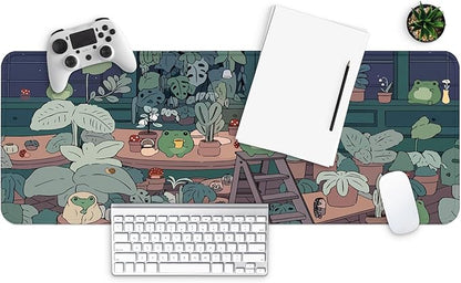 MAY FLOWER Large Gaming Mouse Pad, Full Keyboard Mat, Long Laptop Mousepad, Computer Mouse Mat for Home and Office, Anti-Slip Rubber Base, 31.5 x 11.8 Inches (Green Frog)