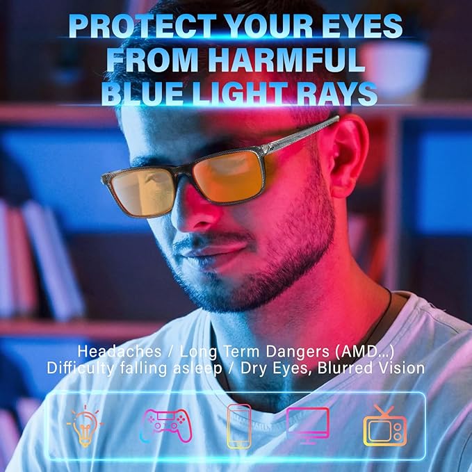 99% Blue Light Blocking Glasses Men Women Lightweight Frame Computer TV Gaming Eyeglasses Reduce Eyestrain