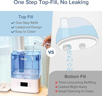 LEVOIT Classic300S Ultrasonic Smart Top Fill Humidifier, Extra Large 6L Tank for Whole Family, APP & Voice Control, Essential Oil Diffuser, Humidity Setting with Sensor, Quiet Sleep Mode, Night Light