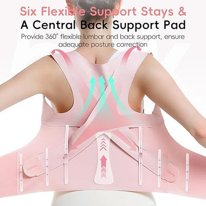 babaka Posture Corrector for Women, Invisible Lightweight Adjustable Back Brace for Upper and Lower Back Pain Relief, Hunchback, Hump, Scoliosis, Thoracic, Spine Corrector Under Clothes (Pink, Large, Waist: 35''-42'')