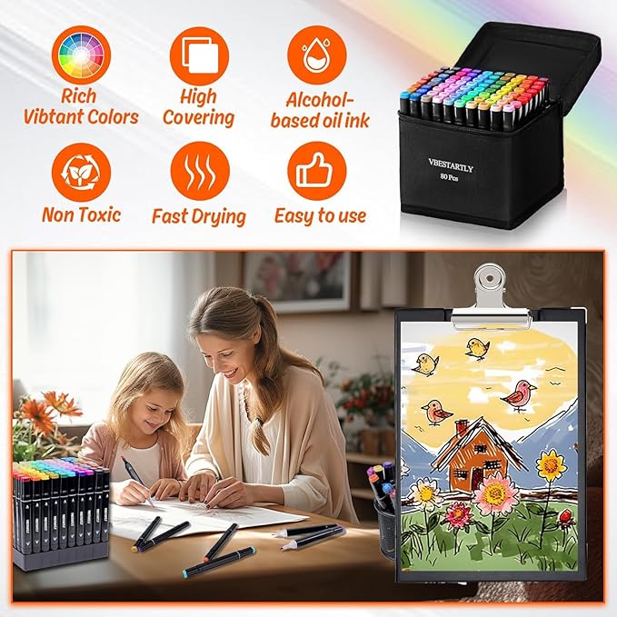 262 Colors Alcohol Markers with Base, Permanent Dual Tip Art Markers for Adults Anime Coloring Sketch Illustrations Pefect for Gift- Refillable