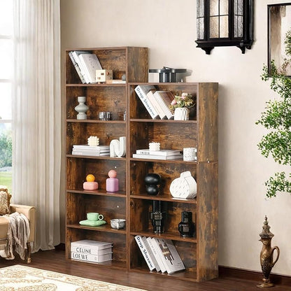 Bookshelf, 6 Tiers Wood Bookcase, 64 Inch Floor Standing Bookshelves, Open Storage Shelves for Books/Kits/Toys/CDs, Vintage Tall Shelf with Freestanding for Home Office Bedroom