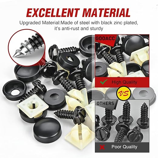 Nilight License Plate Screw Kit for Fastening Front and Back License Plates on Cars, Suvs, and Trucks Black Zinc Plated Rust-Proof and Anti-Rattle License Plate Bolts (Set of 8)