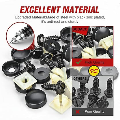 Nilight License Plate Screw Kit for Fastening Front and Back License Plates on Cars, Suvs, and Trucks Black Zinc Plated Rust-Proof and Anti-Rattle License Plate Bolts (Set of 8)