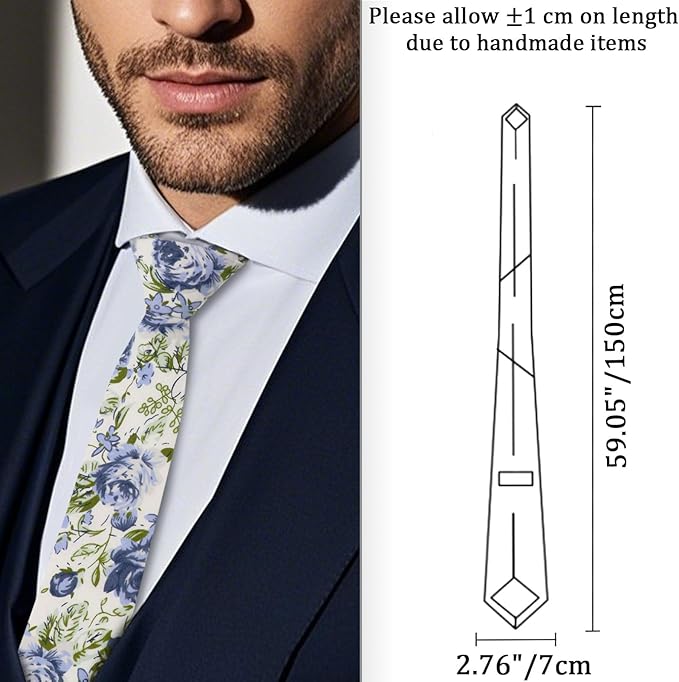 Cotton Floral Ties for Men 2.76" Men's Skinny Tie Linen Flower Printed Neck Tie for Wedding Dating Party