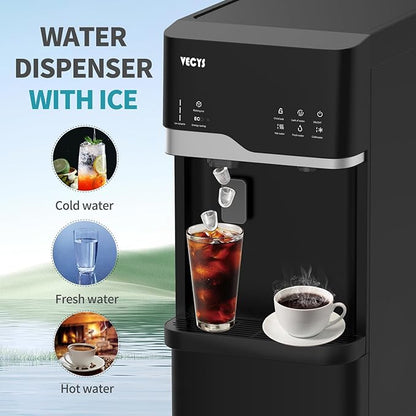 VECYS Bottom Loading Ice Maker Self-Clean Hot Cold Water Dispenser for 5 Gallon Bottle, 22LBS Daily Ice Making, Child Safety Lock, Black