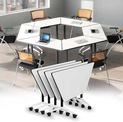 Conference Room Table, 47.2 Inch Folding Conference Tables with Wheels, Modern Office Meeting Table, Easy Flip & Nest Design, Rectangular Seminar Tables with Metal Frame for 2-24 People (L, 4PCS)