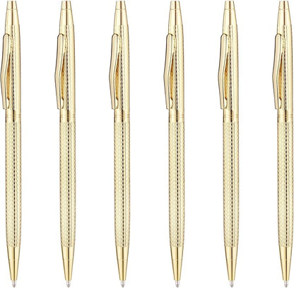 Unibene Slim Metallic Retractable Ballpoint Pens - Carved Gold, Nice Gift for Business Office Students Teachers Wedding Christmas, Medium Point(1 mm) 6 Pack-Black ink
