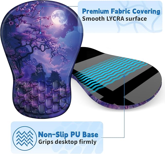 YIWEI Ergonomic Mouse Pad with Wrist Rest - Comfortable Office Mousepad with Memory Foam Wrist Support for Carpal Tunnel Relief, Mouse Pads with Non-Slip Base for Gaming and Home (Moonlit Night)
