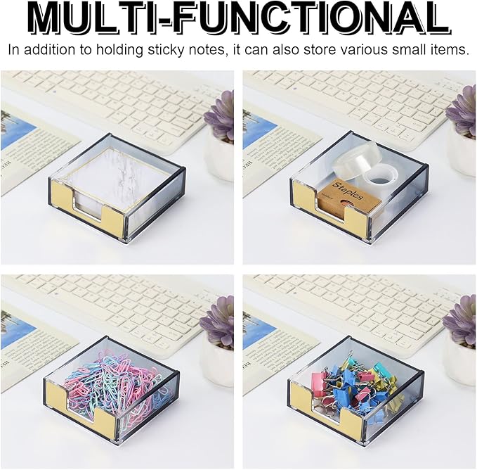 MultiBey Gradient Acrylic Sticky Note Holder & Staple Remover Set, Black to Clear Memo Pad Holder Dispenser with Staple Puller Office School Supplies