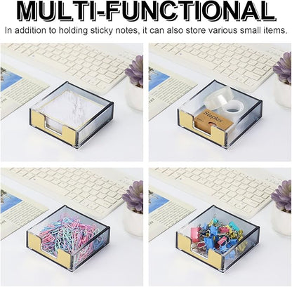 MultiBey Gradient Acrylic Sticky Note Holder & Staple Remover Set, Black to Clear Memo Pad Holder Dispenser with Staple Puller Office School Supplies
