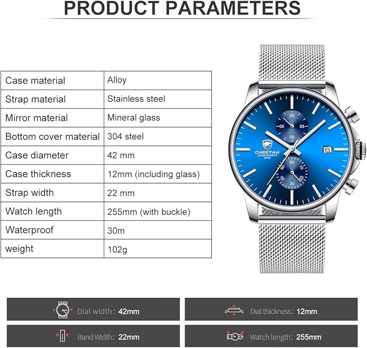 GOLDEN HOUR Mens Watch Fashion Sleek Minimalist Quartz Analog Mesh Stainless Steel Waterproof Chronograph Watches for Men with Auto Date