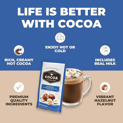 Cocoa Classics Hazelnut Cocoa Mix, Hot Chocolate, Made with Nonfat Milk, Just Add Hot Water, Make Hot or Iced Cocoa, Gluten Free & Kosher Dairy Friendly, 1.25oz Packets (Pack of 36)