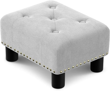 Athena Collection Small Ottoman Foot Rest with Legs, Linen Fabric Ottoman Foot Stool with Soft Padded seat, Square Footstool FootRest for Living Room, Bedroom, Office, Grey