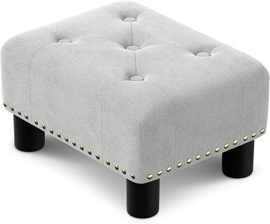 Athena Collection Small Ottoman Foot Rest with Legs, Linen Fabric Ottoman Foot Stool with Soft Padded seat, Square Footstool FootRest for Living Room, Bedroom, Office, Grey