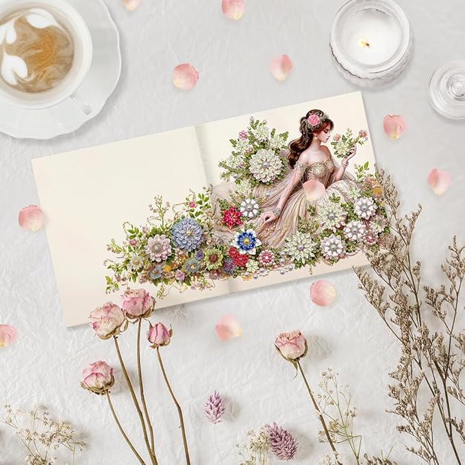 6pcs DIY Dress Girl Diamond Art Painting Greeting Cards Kit, Rhinestone Art Holiday Birthday Card Set with Envelopes, DIY Festival Craft for Girlfriend, Christmas Valentine Gift Making Supplies