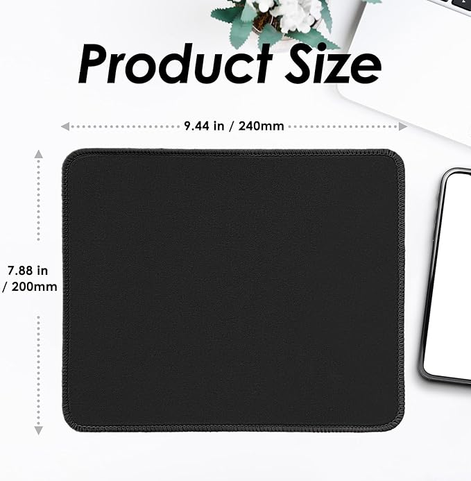 Square Mouse Pad with Stitched Edge, Premium Mousepad Washable Cloth. Computer Mouse Pad with Non-Slip Rubber Base, Mouse Pads for Computers Laptop Mouse 9.25x7.75x0.12 inch-Classic Black-2 Pack