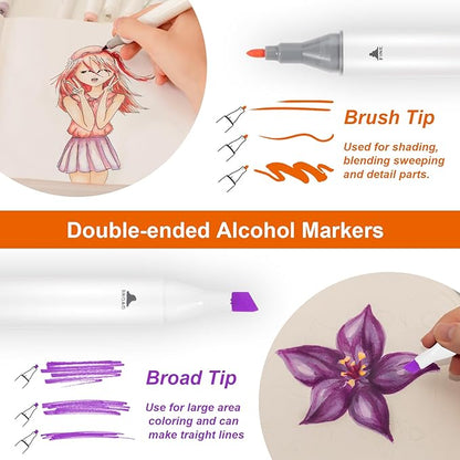 Alcohol Markers Set 80 Colors, Art Markers for Adult Coloring Dual Tip Permanent for Drawing Sketching, Alcohol Based Markers with Case Perfect for Adult Artists Students Gift