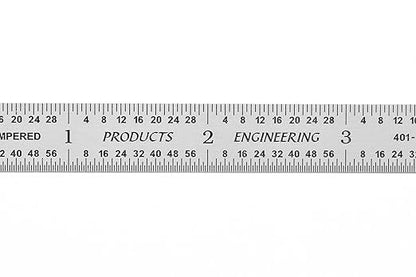PEC Tools 6" Flexible Metal Ruler, Made from Premium Stainless Steel, 4R Graduation (1/8", 1/16", 1/32", 1/64"), Fully Hardened and Tempered Machinst Rule, Made in USA