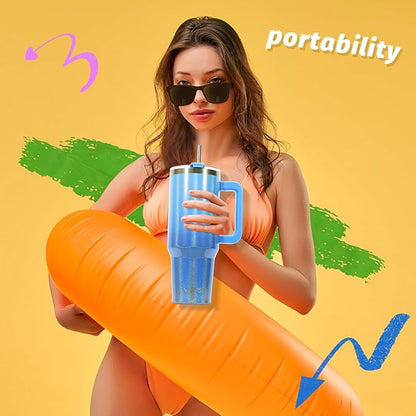 30 oz Shiny Tumbler with Handle,Tumbler with Lid and Straw,Double Wall Insulated Cup Stainless Steel Travel Mug(Cold for 34 Hours),Water Bottle for Iced Tea,Coffee,Cold Beverages(Blue)