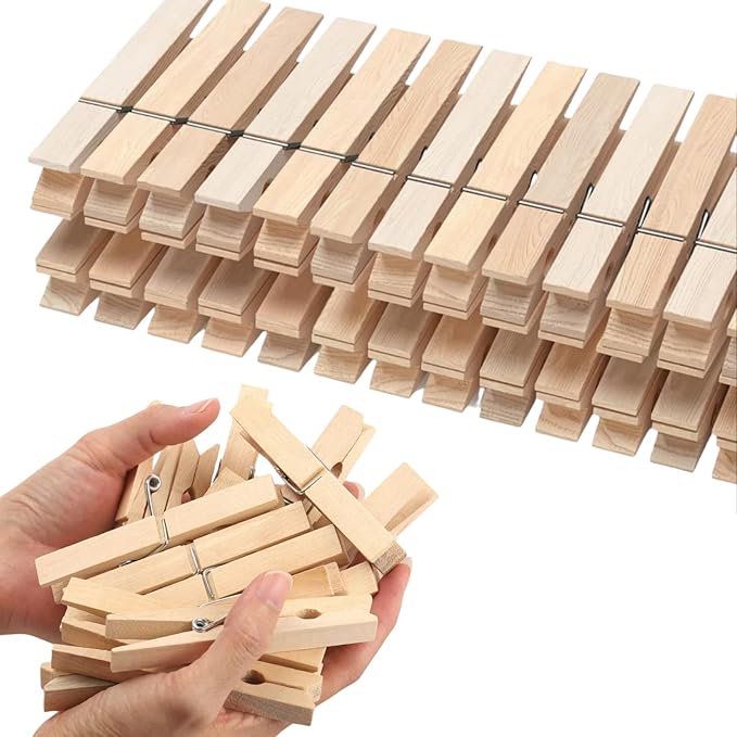 Clothes Pins Wooden, 46 Pack, 3.55 Inch, Natural Wood,Rust Resistant Clothespins, Heavy Duty Clothes Pins for Laundry,Clothes Pins for Craft, Wooden Clips for Pictures