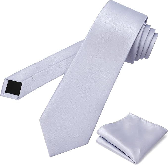 PenSee Men's Tie Set Solid Pure Color 3.15" (8CM) Classic Formal Plain Necktie and Pocket Square Set For Men