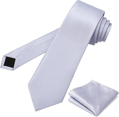 PenSee Men's Tie Set Solid Pure Color 3.15" (8CM) Classic Formal Plain Necktie and Pocket Square Set For Men