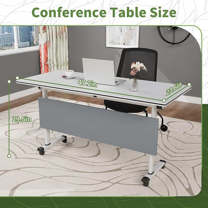 Conference Table, Foldable Conference Room Tables with Silent Wheels, Folding Modular Seminar Meeting Tables, Modern Rectangle Training Table for Office, Boardroom (6, Grey2, 47.2)