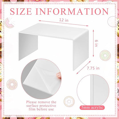 2 Pcs 12 Inch Large Acrylic Risers Display Stands 5 mm Thick Acrylic Shelf Riser Showcase for Collectibles Jewelry Cupcakes Food Figures Perfume Cabinet (White)