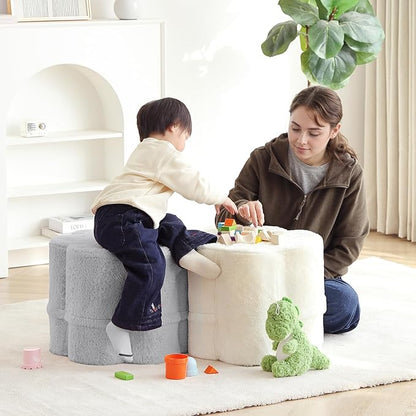 Tiita Floral Pouf Ottoman, Foot Stools Ottoman with Foam Chunk Filling, Puff Foot Rest for Couch, Living Room, Kids Room, Cream