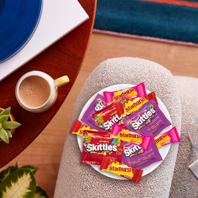 SKITTLES Original, SKITTLES Wild Berry & STARBURST Original and STARBURST FaveReds Fun Size - WRIGLEY'S Assorted Candy Variety Pack - Candy Bulk Individually Wrapped, 20.13oz (Pack of 2)