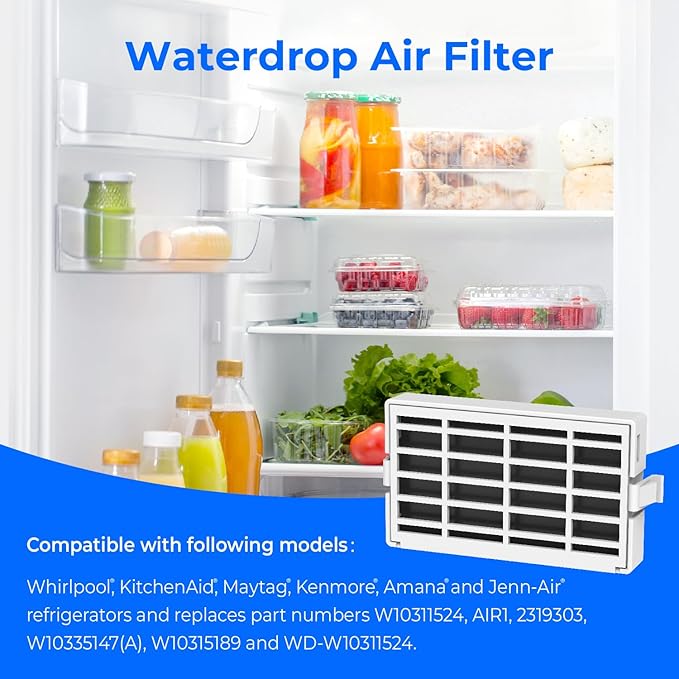 Waterdrop EDR1RXD1 Refrigerator Water Filter Replacement for Everydrop® Filter 1, W10295370A and Air Filter Replacement for Whirlpool® W10311524, FreshFlow AIR 1, 3 Combo