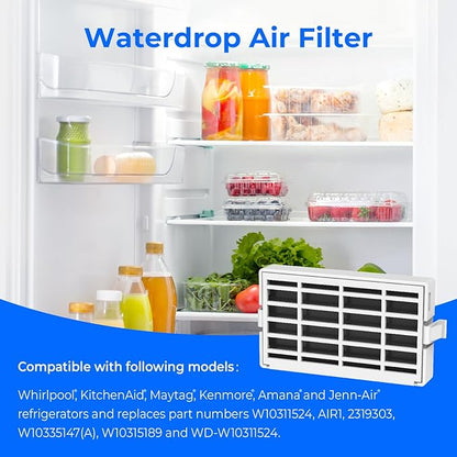 Waterdrop EDR1RXD1 Refrigerator Water Filter Replacement for Everydrop® Filter 1, W10295370A and Air Filter Replacement for Whirlpool® W10311524, FreshFlow AIR 1, 3 Combo