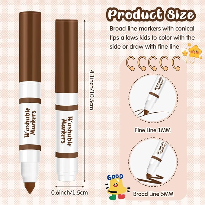 Janlaugh 30 Pcs Mini Washable Markers Bulk Broad Line Conical Tip Washable Mark Pen Set Short Coloring Paint Pen for Art Projects Teacher Party Favors(Brown)