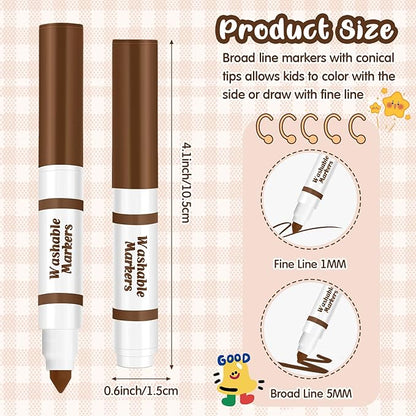 Janlaugh 30 Pcs Mini Washable Markers Bulk Broad Line Conical Tip Washable Mark Pen Set Short Coloring Paint Pen for Art Projects Teacher Party Favors(Brown)