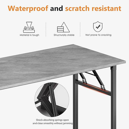 DlandHome Folding Desk Small Desk 31.5 inches Small Computer Desk for Home Office Folding Table Writing Table for Small Spaces No Assembly Required Grey & Black Frame