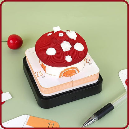 3D Time Piece Calendar 2026 DIY Calendars Tear Away Carving Art 3D Memo Pad Calendar With LED Lights sculpture artsy pads calendar notepad for Desktop Decor-Red Mushroom House