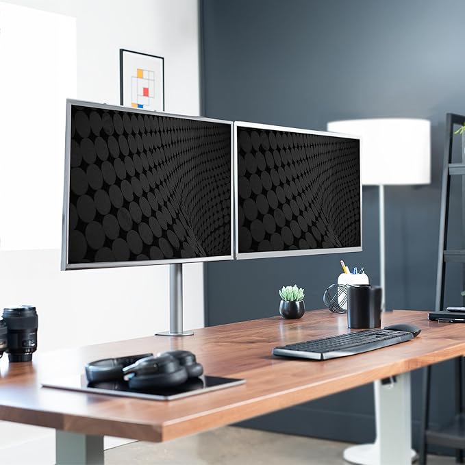 VIVO Dual Monitor Desk Mount, Heavy Duty Fully Adjustable Steel Stand, Holds 2 Computer Screens up to 30 inches and Max 22lbs Each, Gray Color, STAND-V002-GY