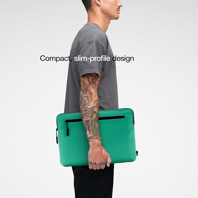 Incase Compact Laptop Sleeve with Flight Nylon - 16 Inch MacBook Pro and Laptop Case – Slim Computer Sleeve with Faux Fur Lining, Front Accessory Pocket with Zipper - Ocean Jade