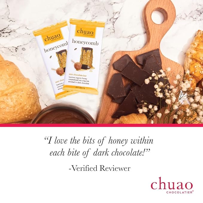 Chuao Chocolatier Honeycomb Dark Chocolate Mini Bars | Gourmet Honey No Preservatives | For Gift Baskets, Gifts for Women, Men, Thank You, Care Package | 24 Pack