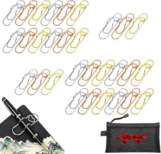 Metal Pencil Clips, 6pcs 3 Colors Heart Pen Clip Metal Pencil Clips Multifunctional Rose Gold Silver Carbon Steel Paperc, Heart Pen Clip for Notebook, for Notebooks and Papers (30PCS)