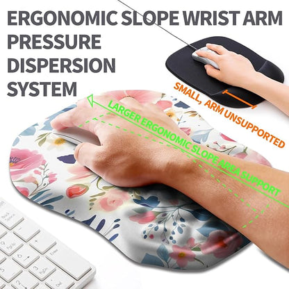Ergonomic Slope Mouse Pad Wrist Support, Wrist Rest Mousepad for Carpal Tunnel Pain Relief with Massage Bulge and Slow Rebound Memory Foam (12x8 inch, Pink Floral)