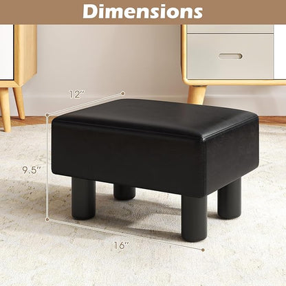 Giantex Small Foot Stool Ottoman, PU Leather Footrest with Storage, Padded Rectangle Footstool, Small Sofa Step Stool for Living Room, Bedroom & Entryway